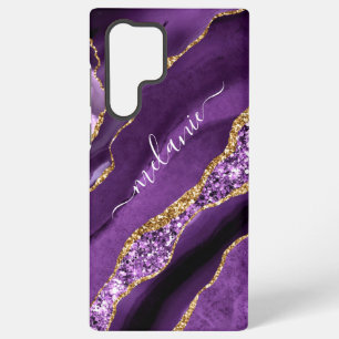 Paarse Gouden Glitter Marmer Cadeau met Aangepaste Samsung Galaxy Hoesje