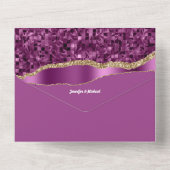 Paarse gouden glitter marmer elegante shimmer brui all in one uitnodiging (Achterkant)