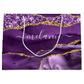 Paarse Gouden Glitter Marmer Jouw Naam Cadeautas (Voorkant)