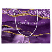 Paarse Gouden Glitter Marmer Jouw Naam Cadeautas (Achterkant)
