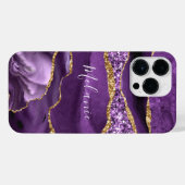 Paarse gouden glitter marmeren aangepaste naam iPh iPhone Hoesje (Achterkant horizontaal)