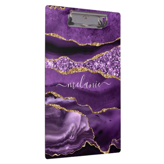Paarse gouden glitter marmeren aangepaste naam kle klembord (Rechts)