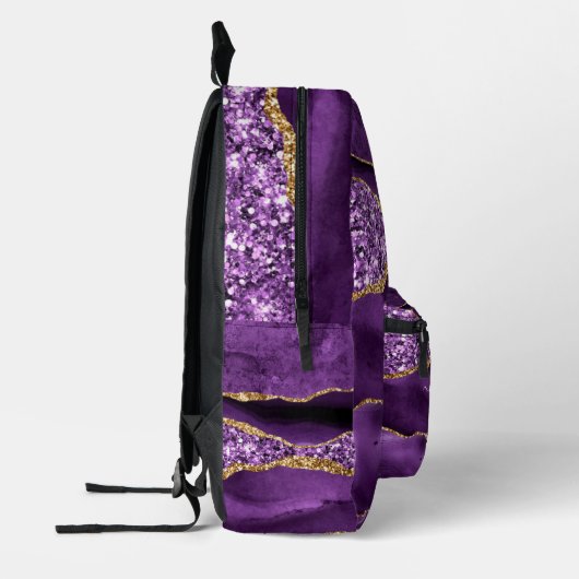 Paarse gouden glitter marmeren aangepaste naam rug bedrukte rugzak (Links)