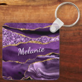 Paarse gouden glitter marmeren aangepaste naam Sle Sleutelhanger (Achterkant)