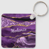 Paarse gouden glitter marmeren aangepaste naam Sle Sleutelhanger (Achterkant)