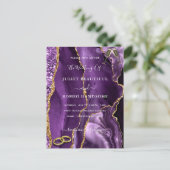 Paarse gouden glitter marmeren bruiloft uitnodigin briefkaart (Staand voorkant)