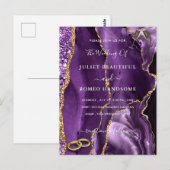 Paarse gouden glitter marmeren bruiloft uitnodigin briefkaart (Voorkant / Achterkant)