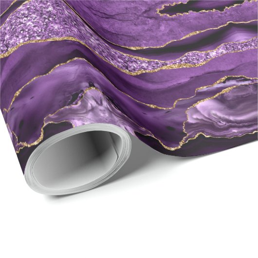 Paarse gouden glitter marmeren cadeaupapier (Rol Hoek)