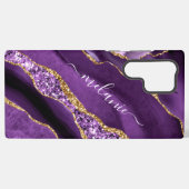 Paarse Gouden Glitter Marmeren Gift met Aangepaste Samsung Galaxy Hoesje (Achterkant horizontaal)