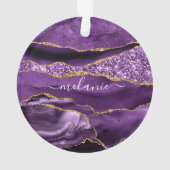 Paarse Gouden Glitter Marmeren Jouw naam Ornament (achterkant)