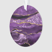 Paarse Gouden Glitter Marmeren Jouw naam Ornament (voorkant)