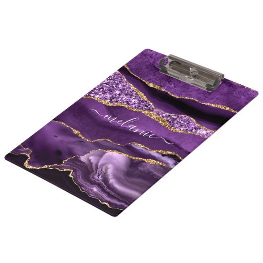 Paarse Gouden Glitter Marmeren Klembord Aangepaste (Gekanteld)