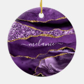 Paarse Gouden Glitter Marmeren Ornament Custom Nam (Achterkant)