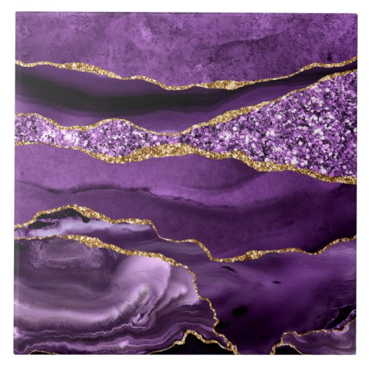 Paarse gouden Glitter Marmeren Sparkle Keramische  Tegeltje (Voorkant)