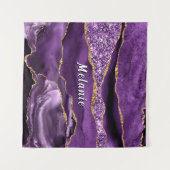 Paarse Gouden Glitter Marmeren Tapijt Custom Name Wandkleed (Voorkant (horizontaal))