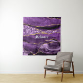 Paarse Gouden Glitter Marmeren Tapijt Custom Name Wandkleed (In situ)