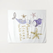 Paarse Gouden Glitter Meermin Wensen Zeester Kusje Wandkleed (Voorkant (horizontaal))