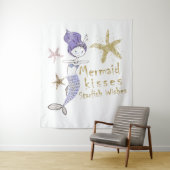 Paarse Gouden Glitter Meermin Wensen Zeester Kusje Wandkleed (In situ)