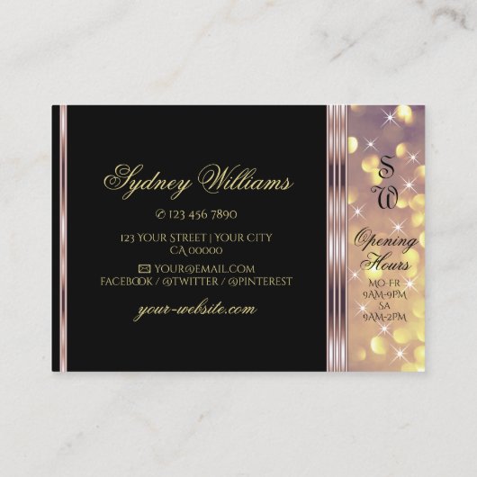 Paarse Gouden Glitter Monogram Zwart Lila Rand Visitekaartje (Achterkant)