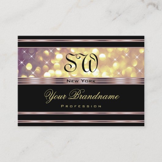 Paarse Gouden Glitter Monogram Zwart Lila Rand Visitekaartje (Voorkant)