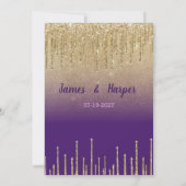 Paarse gouden glitter ombre drips script RSVP Kaart (Achterkant)