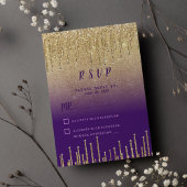 Paarse gouden glitter ombre drips script RSVP Kaart