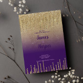 Paarse gouden glitter ombre druppels script Bruilo Kaart