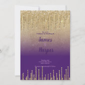 Paarse gouden glitter ombre druppels script Bruilo Kaart (Voorkant)
