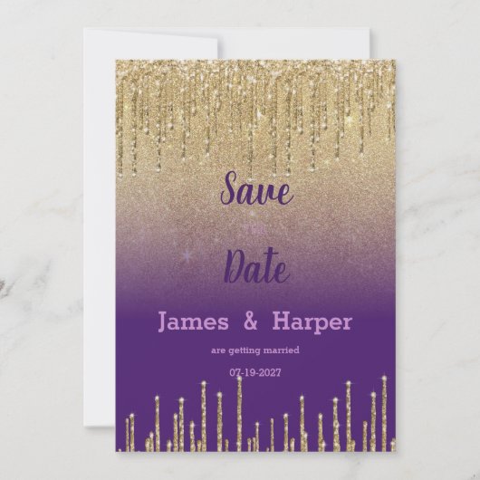 Paarse gouden glitter ombre druppelzeep Save the D Kaart (Voorkant)