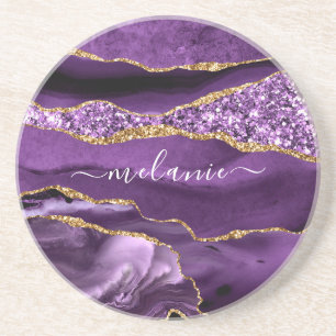 Paarse Gouden Glitter Onderzetter Gepersonaliseerd