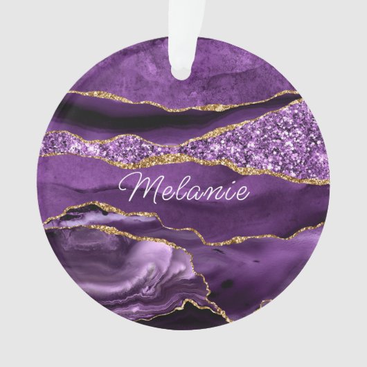 Paarse Gouden Glitter Ornament Persoonlijke Naam (voorkant)