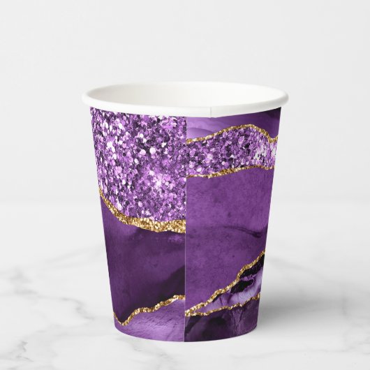 Paarse Gouden Glitter Papier Cups Aangepaste Naam  Papieren Bekers (Rechts)