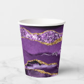 Paarse Gouden Glitter Papier Cups Aangepaste Naam  Papieren Bekers (Voorkant)
