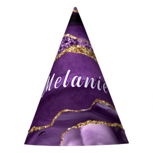 Paarse Gouden Glitter Party Pet met Aangepaste Naa Feesthoedjes