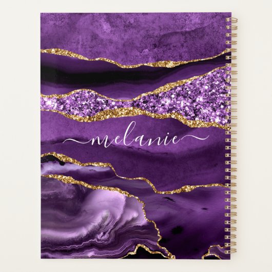 Paarse Gouden Glitter Planner met Aangepaste Naam (Achterkant)