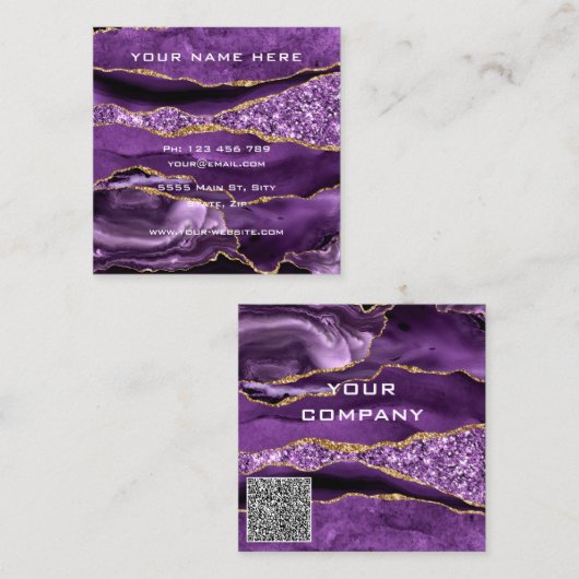 Paarse Gouden Glitter QR Code Zakelijke Kaarten Vo Vierkante Visitekaartje (Voorkant / Achterkant)