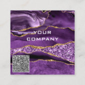 Paarse Gouden Glitter QR Code Zakelijke Kaarten Vo Vierkante Visitekaartje (Achterkant)