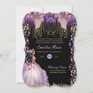 Paarse Gouden Glitter Quinceanera Jurk Bloemrozen Kaart