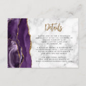 Paarse gouden glitter script bruiloft details informatiekaartje (Voorkant)