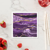 Paarse gouden glitter servetten met aangepaste naa (Insitu)