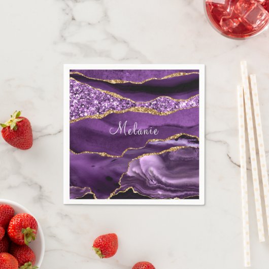 Paarse gouden glitter servetten met aangepaste naa (Insitu)