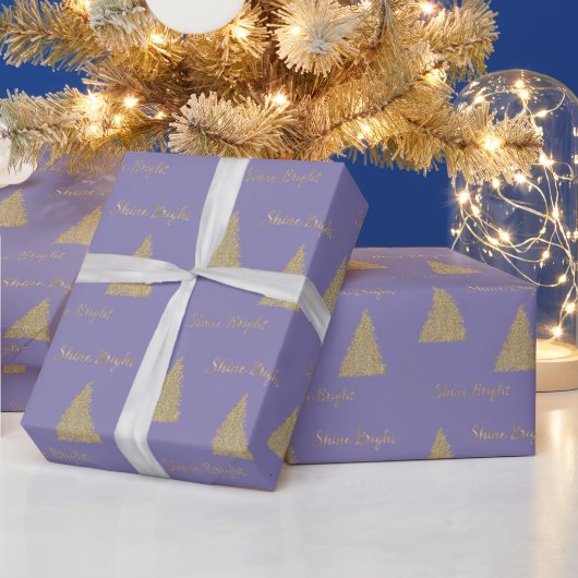 Paarse Gouden Glitter Shine Kerstbomen Cadeaupapier (Feestdagen)