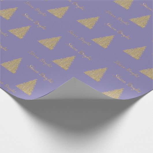 Paarse Gouden Glitter Shine Kerstbomen Cadeaupapier (Hoek)