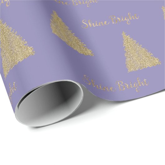 Paarse Gouden Glitter Shine Kerstbomen Cadeaupapier (Rol Hoek)