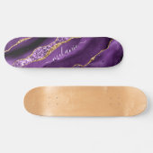 Paarse Gouden Glitter Skateboard met Aangepaste Na (Horizontaal)