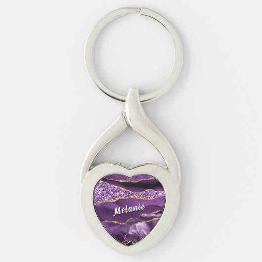Paarse Gouden Glitter Sleutelhanger Geschenk Perso (Voorkant)