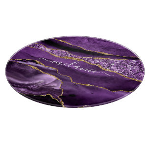 Paarse Gouden Glitter Snijplank met Aangepaste Naa