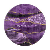 Paarse Gouden Glitter Snijplank met Aangepaste Naa (Voorkant)