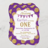 Paarse Gouden Glitter Sparkle Eerste Verjaardag Ui Kaart (Voorkant / Achterkant)