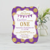 Paarse Gouden Glitter Sparkle Eerste Verjaardag Ui Kaart (Staand voorkant)